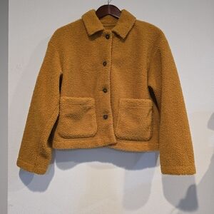 Uniqlo Teddy Coat Sz Small Mustard Yellow Faux Shearling Sherpa Jacket